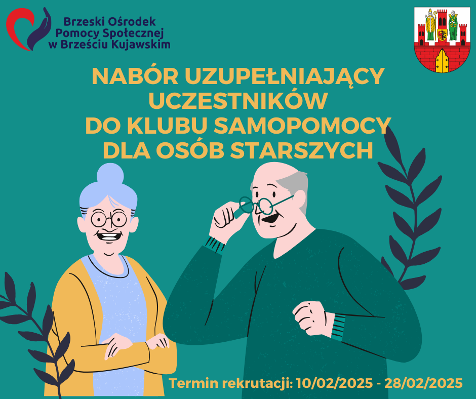 Nabór uzupełniający uczestników do Klubu Samopomocy dla Osób Starszych. Termin rekrutacji: 10–28 lutego 2025.
Uśmiechnięta starsza kobieta w okularach i mężczyzna nieoprawiający okulary, otoczeni roślinami.
